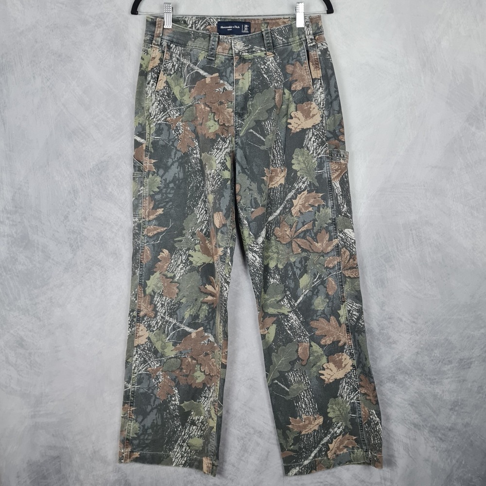 Abercrombie & Fitch Carpenter Pants Mens 28x28 Green Camo Baggy Canvas Hunting